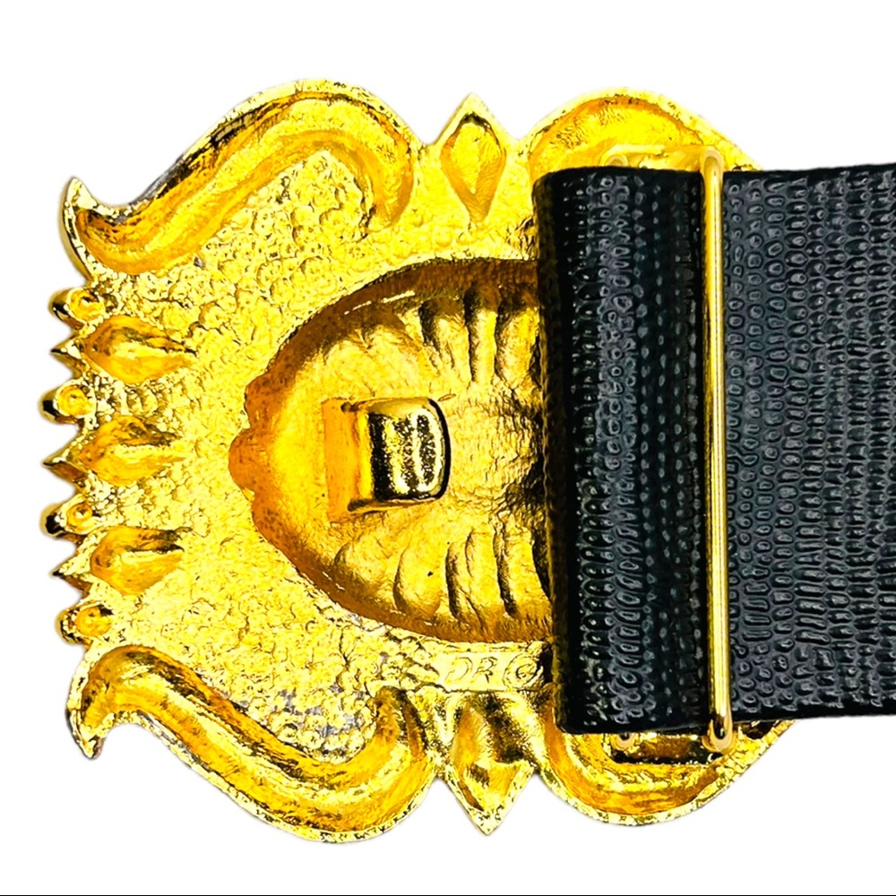 Doreen Ryan Vintage 80's Brushed Gold Belt Buckle With Black Cabochon Center - Picture 9 of 12